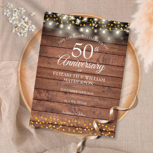 50 Jahre Rustikale Goldenherzen Save the Date Ankündigungspostkarte