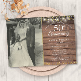 50 Jahre Rustikales Gold Hearts Wedding Foto Einladung