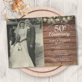 50 Jahre Rustikales Gold Hearts Wedding Foto Einladung