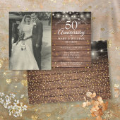 50 Jahre Rustikales Gold Hearts Wedding Foto Einladung