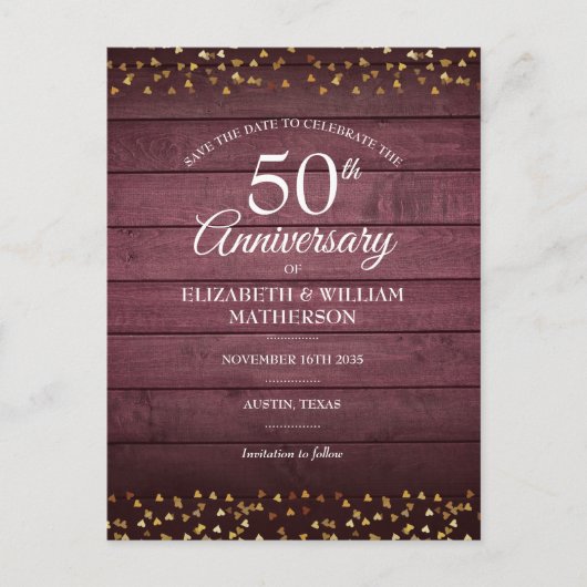 50 Jahre Save the Date Gold hört rustikal Postkarte (Vorderseite)