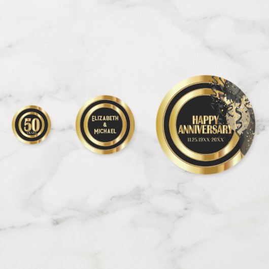 50 Jahre - Schwarz und Gold Konfetti (Rückseiten)