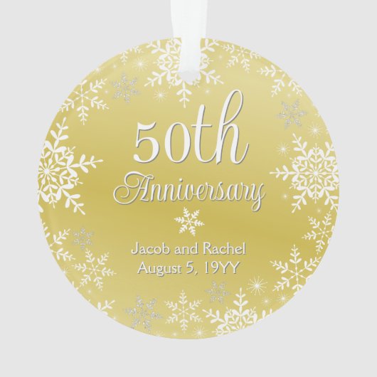 50 Jahre Snowflakes Custom Gold Wedding Ornament (Rückseite)
