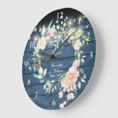 50. Jahrestag Blumenblauer Rustikaler String Light Große Wanduhr (Winkel)