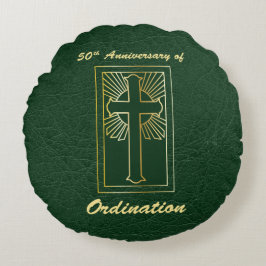 50. Jahrestag der Ordination grünes Ledersehen Rundes Kissen
