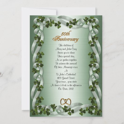 50. Jahrestag der Verlängerung der irischen Kleebl Einladung (Vorderseite)