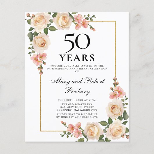 50. Jahrestag Einladung Elfenbeinküste Rose Blumen (Vorderseite)