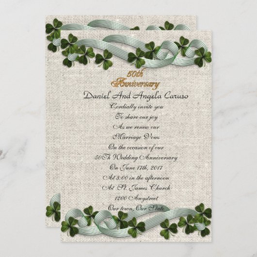 50. Jahrestag Einladung Irish Thema (Vorne/Hinten)