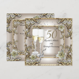 50. Jahrestag Hochzeit Creme Gold Lily Einladung