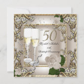 50. Jahrestag Hochzeit Creme Gold Rose Silver Einladung (Vorderseite)