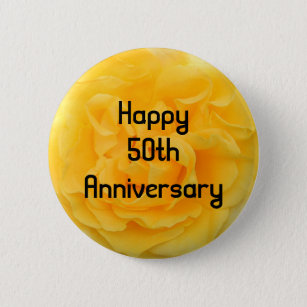50. Jahrestags-gelbe Rosen-Knopf-Button-Brosche Button