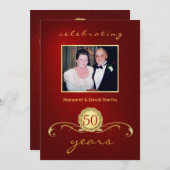 50. Jahrestags-Party Einladungen - elegantes Rot (Vorne/Hinten)