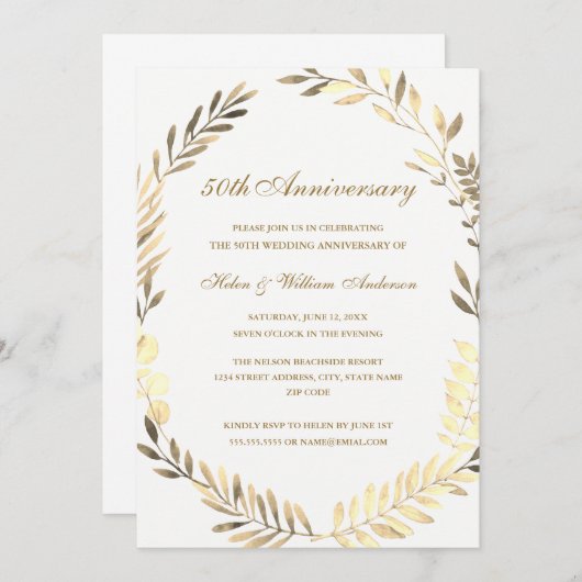 50-jährige Jubiläumskarte für Goldenes Leaf Einladung (Vorne/Hinten)