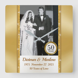 50-jährige Jubiläumsuhr mit Foto Quadratische Wanduhr