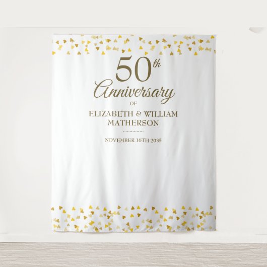 50-jähriger Gold Hearts Foto Stand Hintergrund Wandteppich (Vorderseite)