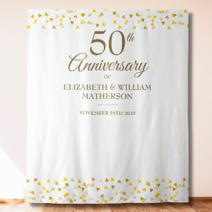 50-jähriger Gold Hearts Foto Stand Hintergrund Wandteppich