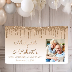 50-jähriges Custom Foto Gold Glitzer Tropfen Banner