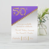 50-jähriges Edelgoldnugget & Lila Invi Einladung (Stehend Vorderseite)