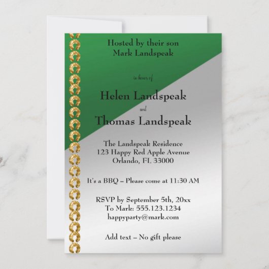 50-jähriges elegantes Goldnugget & Green Invit Einladung (Rückseite)