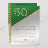 50-jähriges elegantes Goldnugget & Green Invit Einladung (Vorne/Hinten)