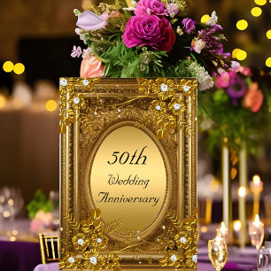50-jähriges Gold Diamond Floral Antique Rahmen Einladung
