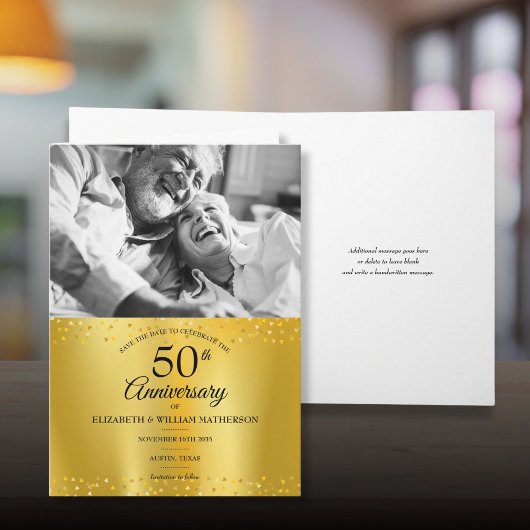 50-jähriges Gold Foil Save the Date Foto Karte