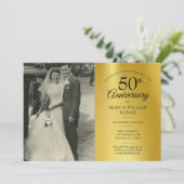 50-jähriges Gold Foil Wedding Foto Einladung (Stehend Vorderseite)