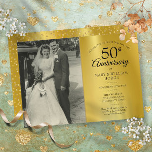 50-jähriges Gold Foil Wedding Foto Einladung