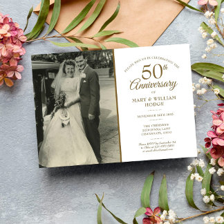 50-jähriges Gold Heart Confetti Wedding Foto Einladung