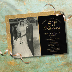 50-jähriges Gold Hearts Wedding Foto Einladung