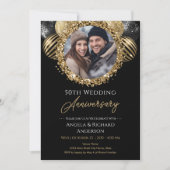 50-jähriges Gold und Black Glitzer Foto Einladung (Vorderseite)