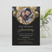 50-jähriges Gold und Black Glitzer Foto Einladung (Stehend Vorderseite)