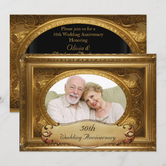 50-jähriges Gold Verziert Antique Frame Foto Einladung