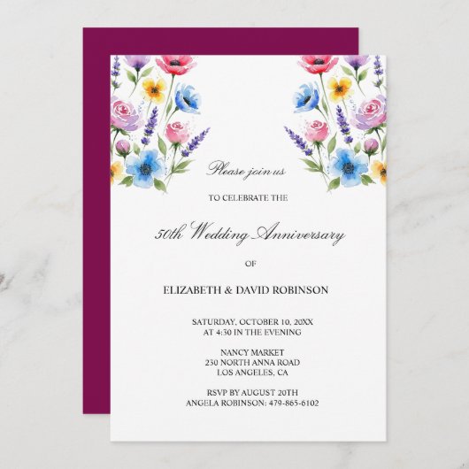 50-jähriges Jubiläum der Wasserfarbe Einladung (Vorne/Hinten)