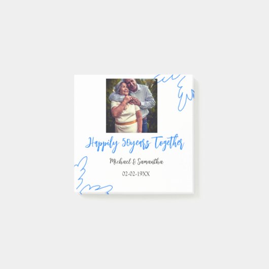 50-jähriges Jubiläum mit Namen für blaues Foto Post-it Klebezettel (Vorderseite)