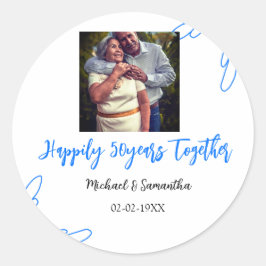 50-jähriges Jubiläum mit Namen für blaues Foto Runder Aufkleber