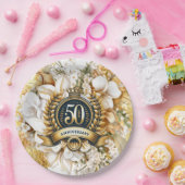 50-jähriges Jubiläum von White and Gold Floral Pappteller (Party)