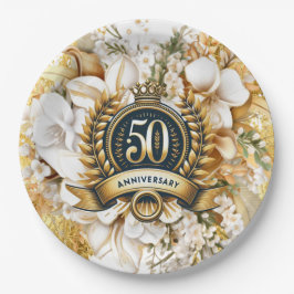 50-jähriges Jubiläum von White and Gold Floral Pappteller