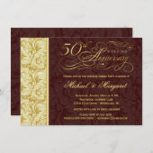 50-jähriges Überraschungs-Party - Goldener Damast Einladung (Vorne/Hinten)