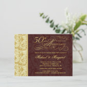 50-jähriges Überraschungs-Party - Goldener Damast Einladung (Stehend Vorderseite)