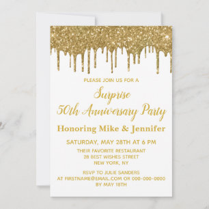 50-jähriges Überraschungs-Party White Gold Glitzer Einladung