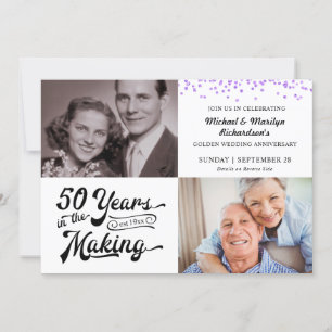50. Jubiläum 2 Fotos Lila Konfetti Einladung