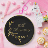 50. Jubiläum 50 Black Gold Leaf Pappteller (Party)
