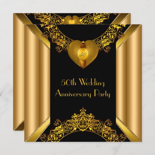 50. Jubiläum Art Deco Gold Goldenes Herz 2 Einladung (Vorne/Hinten)