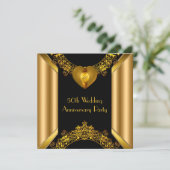 50. Jubiläum Art Deco Gold Goldenes Herz 2 Einladung (Stehend Vorderseite)