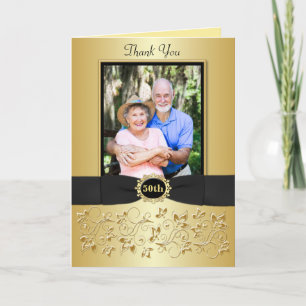 50. Jubiläum Black Gold Floral Dankeschönkarte Dankeskarte