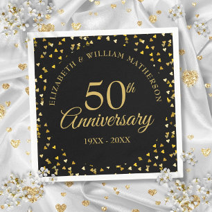 50. Jubiläum Black Gold Love Hearts Konfetti  Serviette