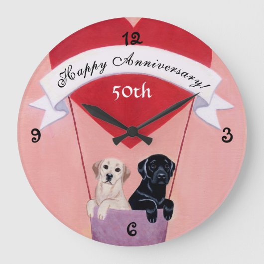50. Jubiläum Black & Yellow Labradors Große Wanduhr (Vorderseite)