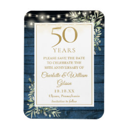 50. Jubiläum Blaues Rustikales Holz Save the Date Magnet
