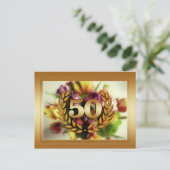 50. Jubiläum Blumenbild Goldener Rahmen Postkarte (Stehend Vorderseite)